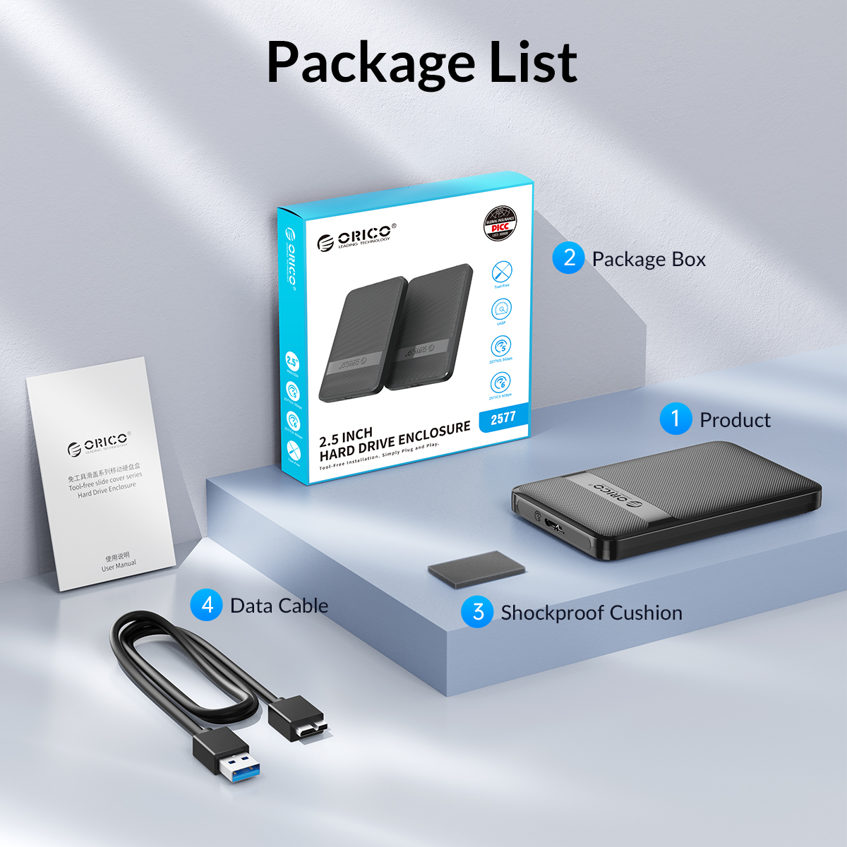 ORICO 2577C3-V1 USB 3.0 to Type-C 2.5 inch HDD Enclosure. 