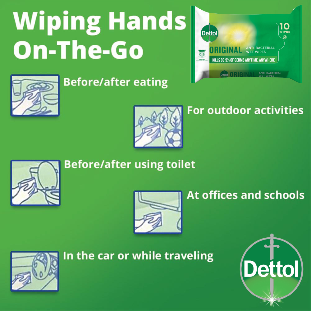 Dettol Antibacterial Wet Wipes Family Pack (4 X 10 Sheets) for Hand Sanitizing. 