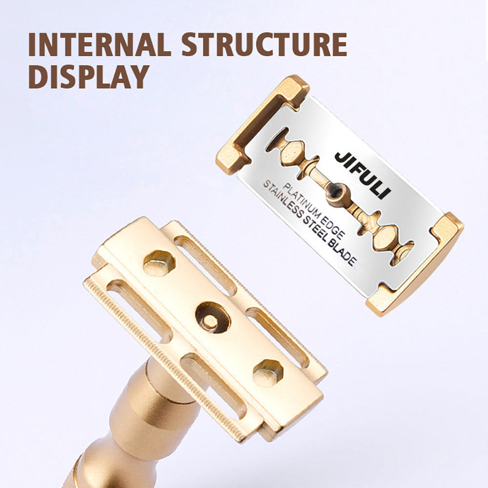 JIFULI Men's Classic Safety Razor Folding Double Edge Shaving Safety Razor With 5 PCS Titanium Coated Blades Shaver Razor Blades. 
