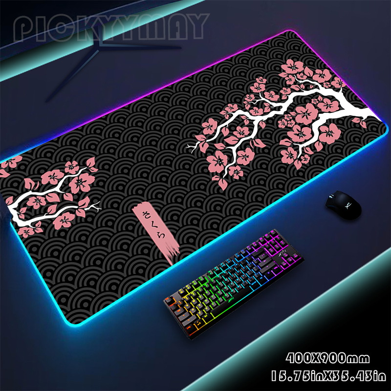 Sakura RGB Mouse Pad Gaming Mousepad LED Mouse Mat Keyboard Mat Anti-slip Best Choice Desk Pad XXL Luminous Desk Rug. 