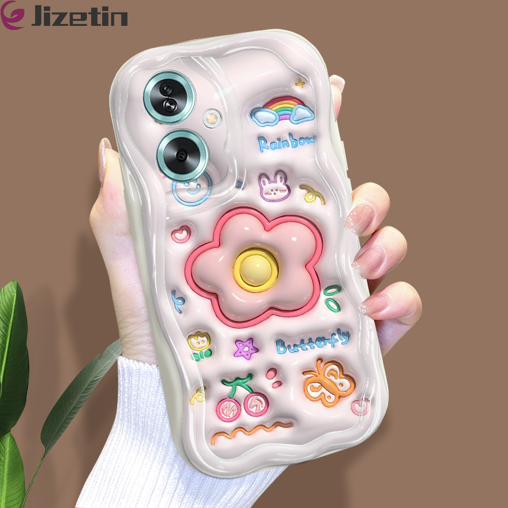 Jizetin for OPPO A2 5G A79 5G Back Cover Creative Cute Flowers Cream Wavy Edge Soft Silicone Phone Case