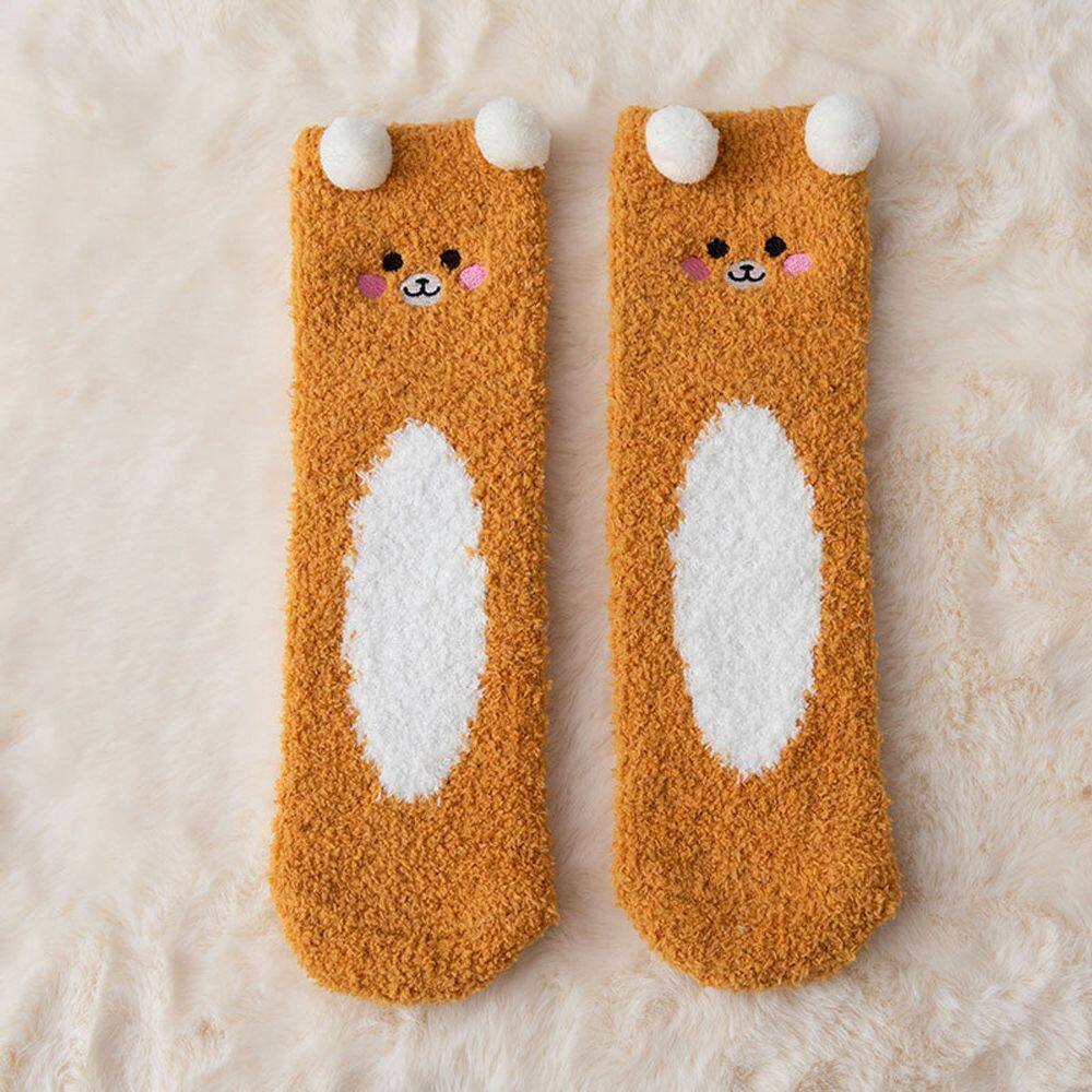 KYRANE Cartoon Kawaii Plush Ball Coral Fleece Panda Cat For Girls Winter Hosiery Korean Ankle Socks Women Sleep Socks Floor Socks. 