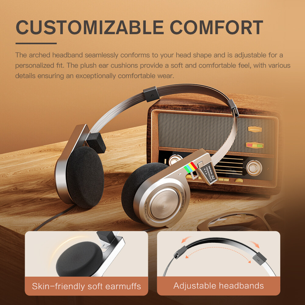iKF R3 Retro On Ear Wireless Headphone Bluetooth Headset,Vintage Lightweight and Foldable,Up to 60H Playtime,For Laptop/PC/Phone. 