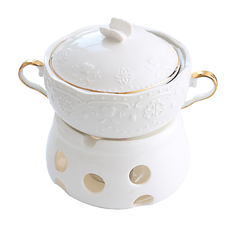 Ceramic Cubilose Bowl Dessert Bowl Double Ears with Lid Slow Cooker Tremella, a Kind of Semi-Transparent White Fungus Soup Bowl Exquisite Tureen European Porringer Tableware Zeng Wan. 