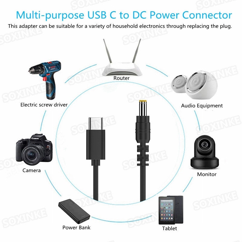 Usb Type C Pd To 9v 12v 15v 20v Dc Power Adapter Cable Charger Converter For Camera Router Mini Fan Speaker. 