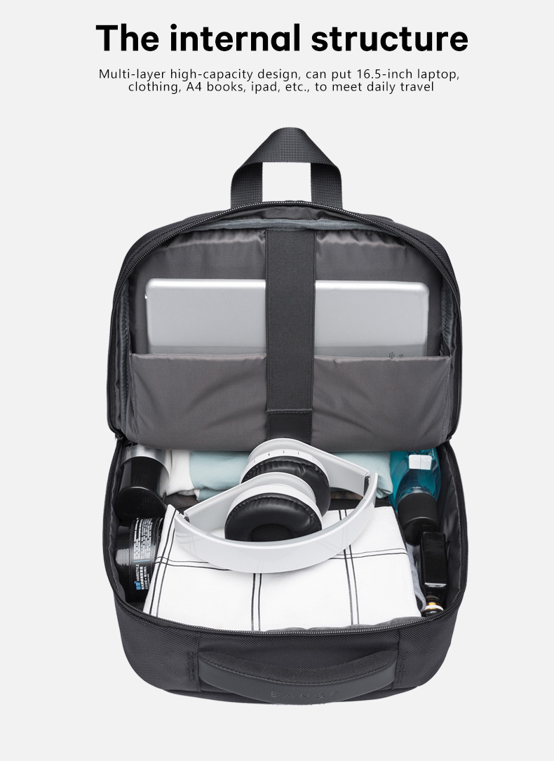 BANGE BG-1921 College Student Schoolbag Waterproof Business Computer Backpack with External USB Charging Port(Black). 