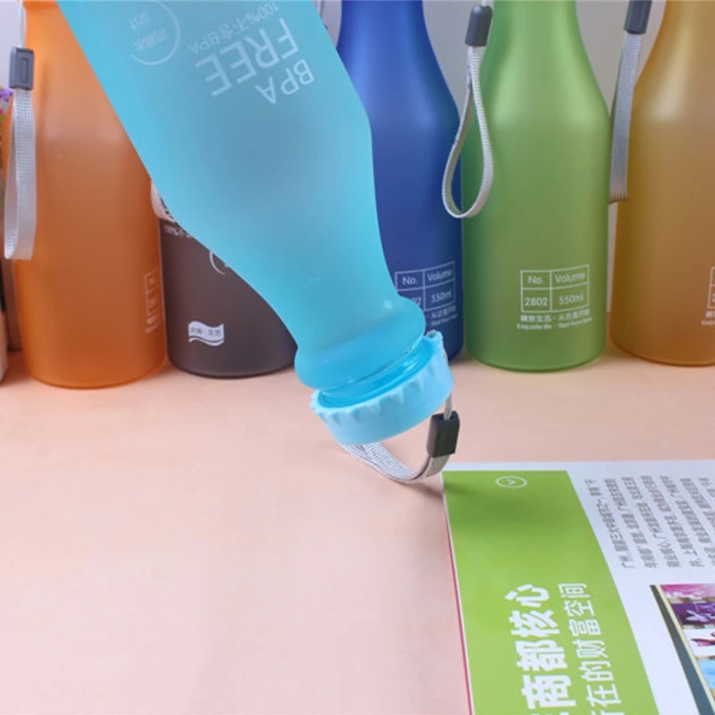 550ML BAP FREE Water Bottle Unbreakable Frosted Sport Kettle Drinking Bottle Outdoor Portable Leak-proof Water Bottle with Rope. 