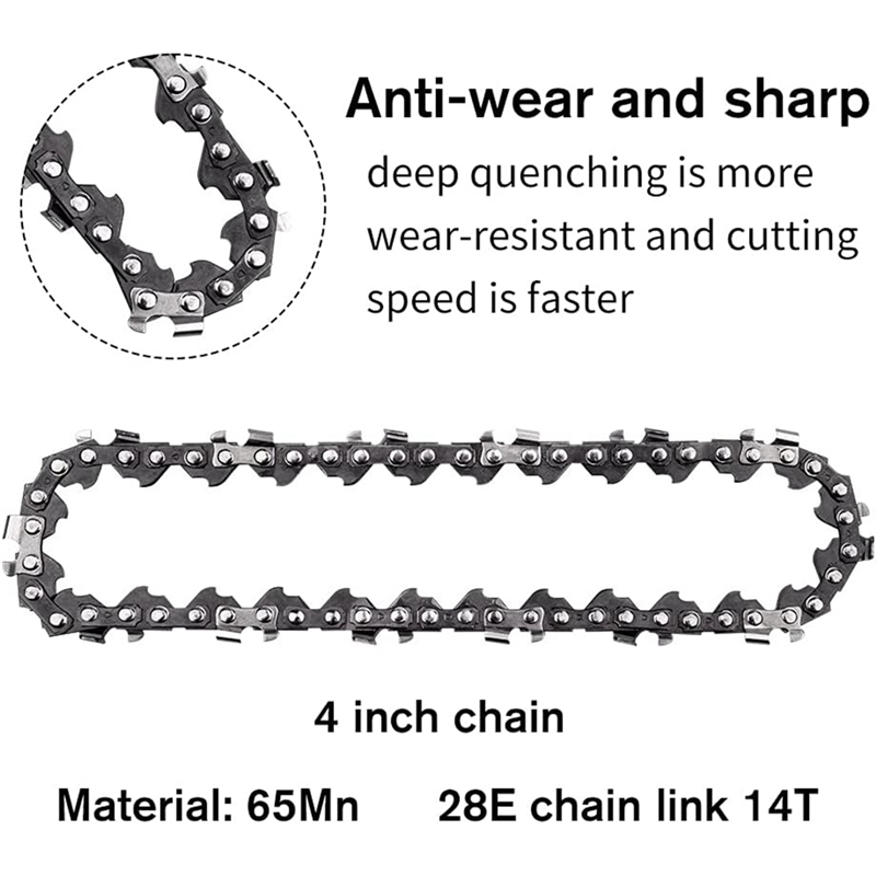 4Pcs Mini Chainsaw Chain 4 Inch Guide Saw Chain 1/4 LP Pitch, 28 Sections for Electric Protable Handheld Chain Saw Easy Install. 