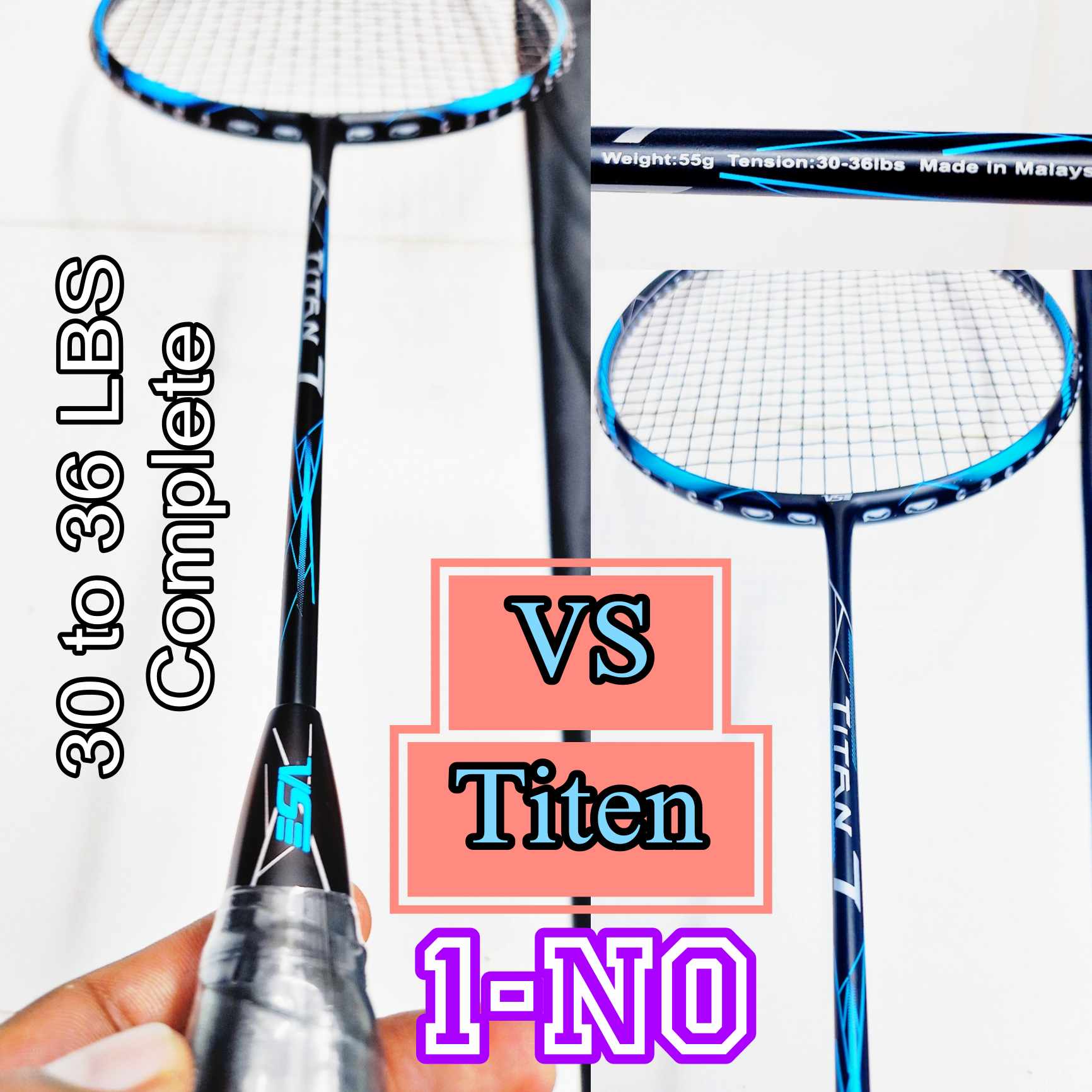 VS Titen 7 Racket Powerful Carbon Fiver High Tension Racket - Fully Complete 32lbs - max 36 lbs. 