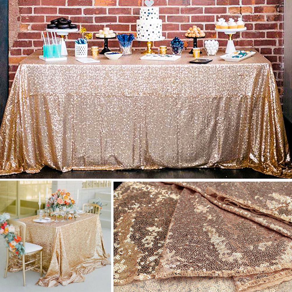 Square Wedding Party Delight Shiny Sequin Tablecloth Engagement Section Decor - Champaign 30x280. 