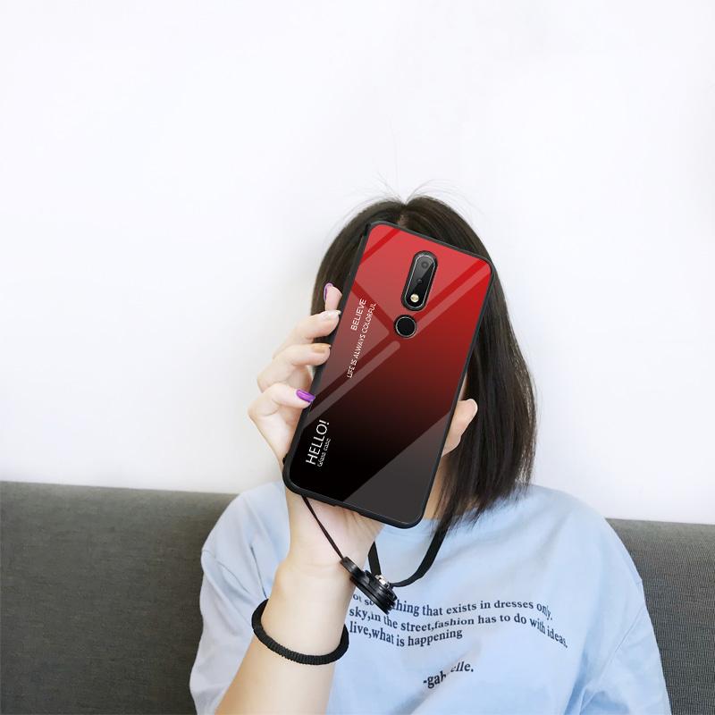 Gradient Color Tempered Glass Casing Protective Case Back Cover Soft TPU Bumper Case For Nokia 6.1 Plus (Nokia X6) Case. 