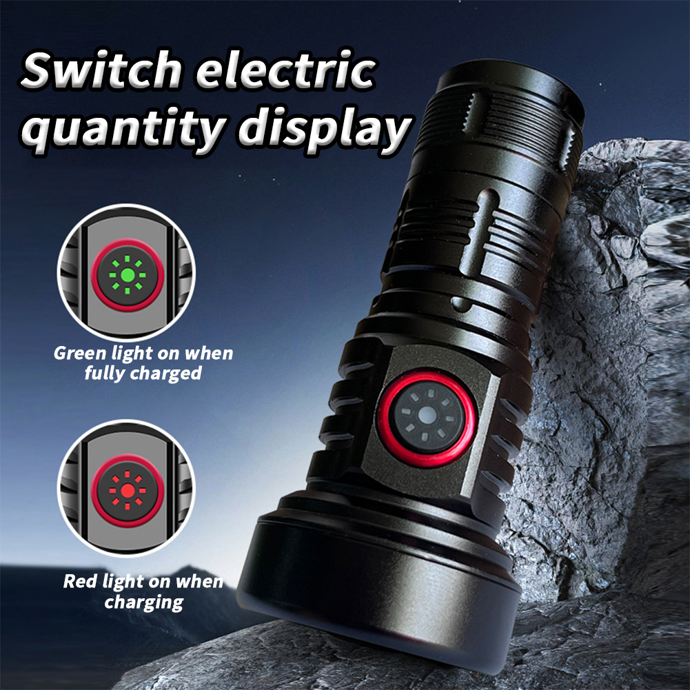 GC LED Extremely Bright Torch, 50000 Lumens Flashlight, Type-C Rechargeable Zoom Torch, IP65 Waterproof Flashlight With 4 Light Modes For Camping Hiking. 