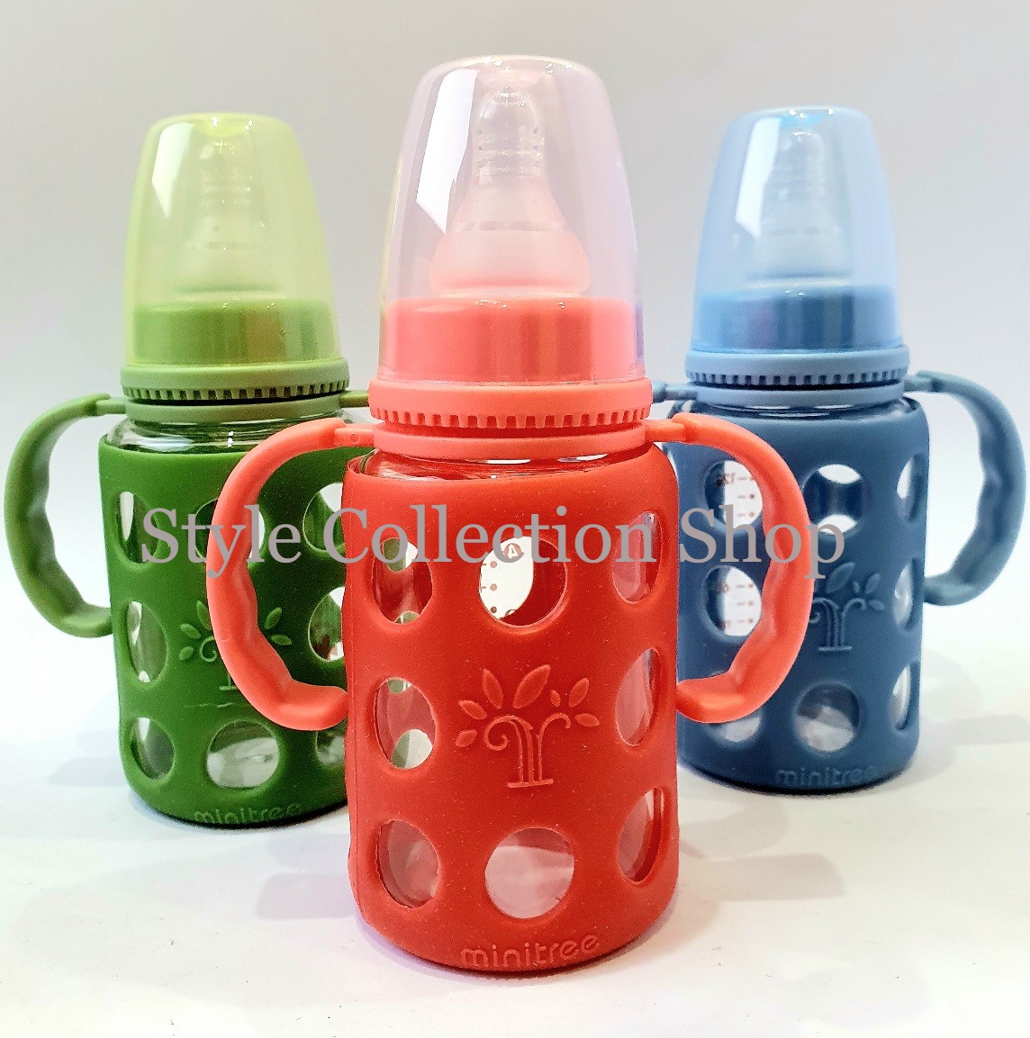 Premium Glass Baby Feeder with Cover 240ml Green BPA Free with Handles