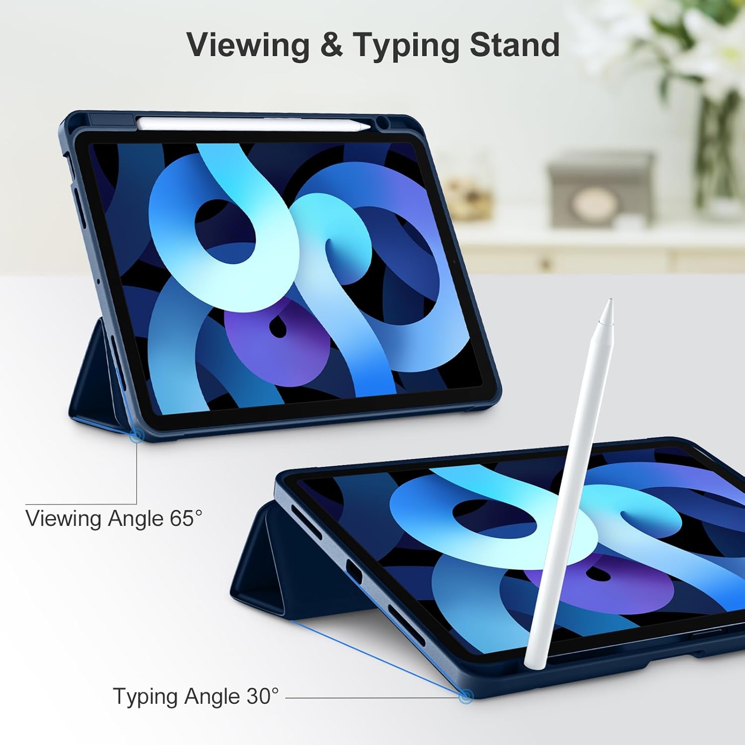 For ipad Air 6th Generation 11 Inch Case 2024/ iPad Air Case 5th Generation/4th Generation 2022/2020 10.9 Inch, Smart iPad Case[Support Touch ID and Auto Wake/Sleep] (Black/Navy Blue). 