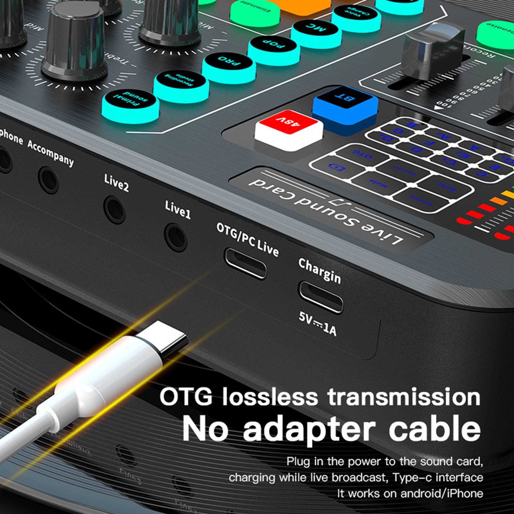 M6 Live Sound Card External Audio Mixer Mobile Phone Voice Changer Mixing Console Support 48V Microphone. 