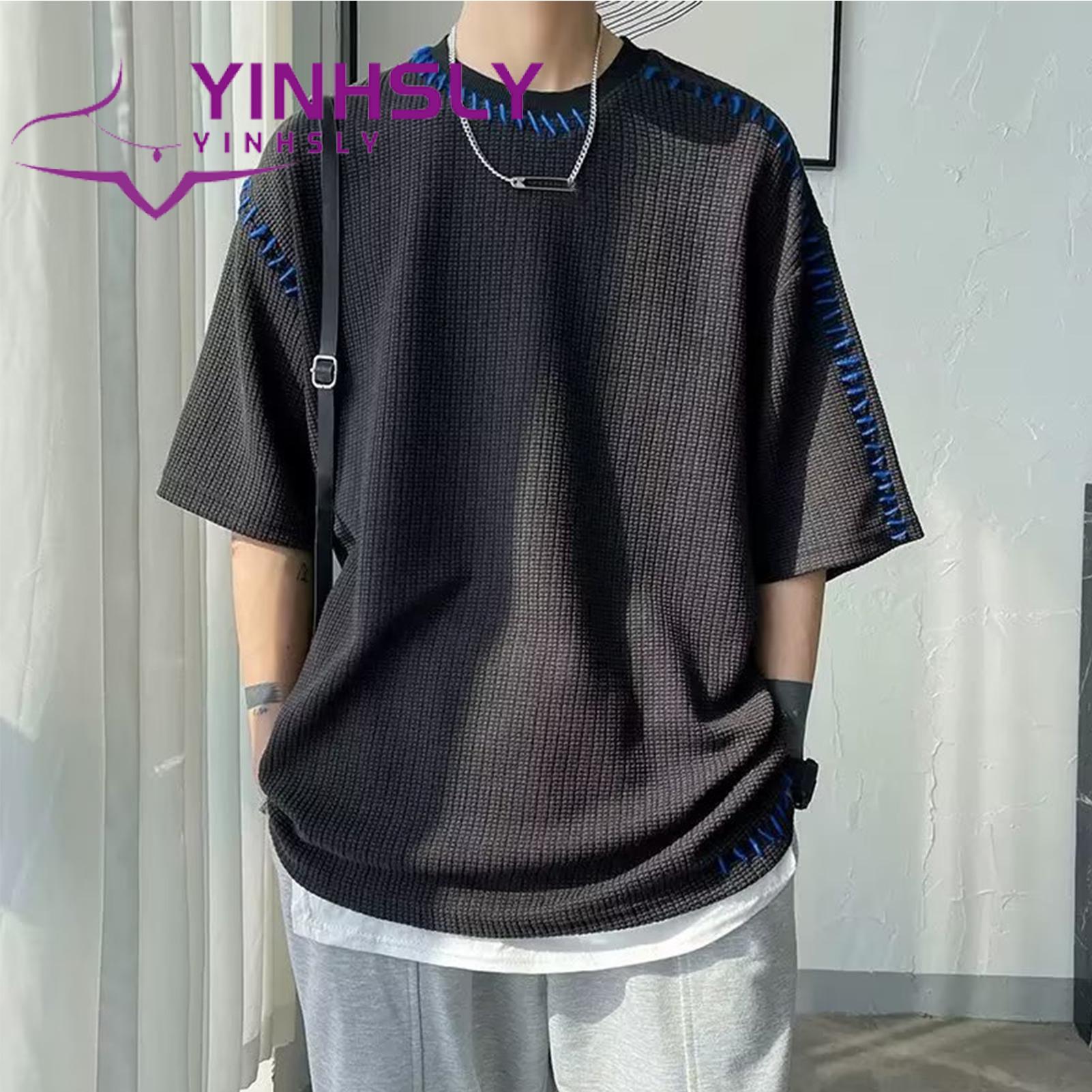 Pullover Top Waffle Fabric Hip Hop Style Solid Color Tee Shirt. 
