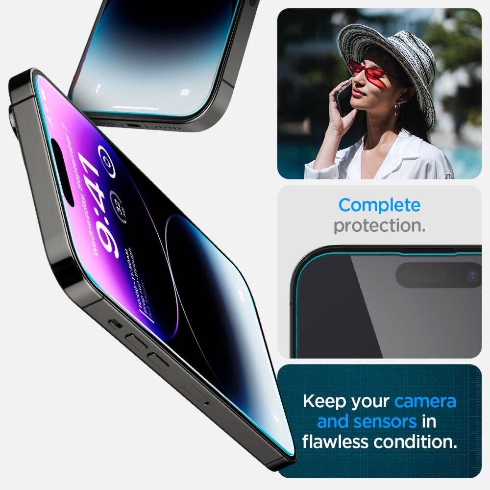 Spigen Tempered Glass Screen Protector [GlasTR EZ FIT] designed Easy Stick Box Full Screen HD Tempered Glass Screen Protector For iPhone 15 Pro Max/ 15 Pro / 15 / 14 Pro Max / 14 Pro /1 4 Plus /14/13 Pro Max/13 Pro/13. 