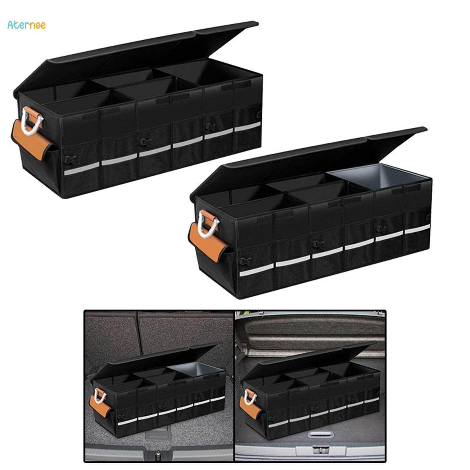 100L Car Trunk Organizer Foldable Cargo Storage Box Bag Mesh Pockets Case with Handles and Lid for. 