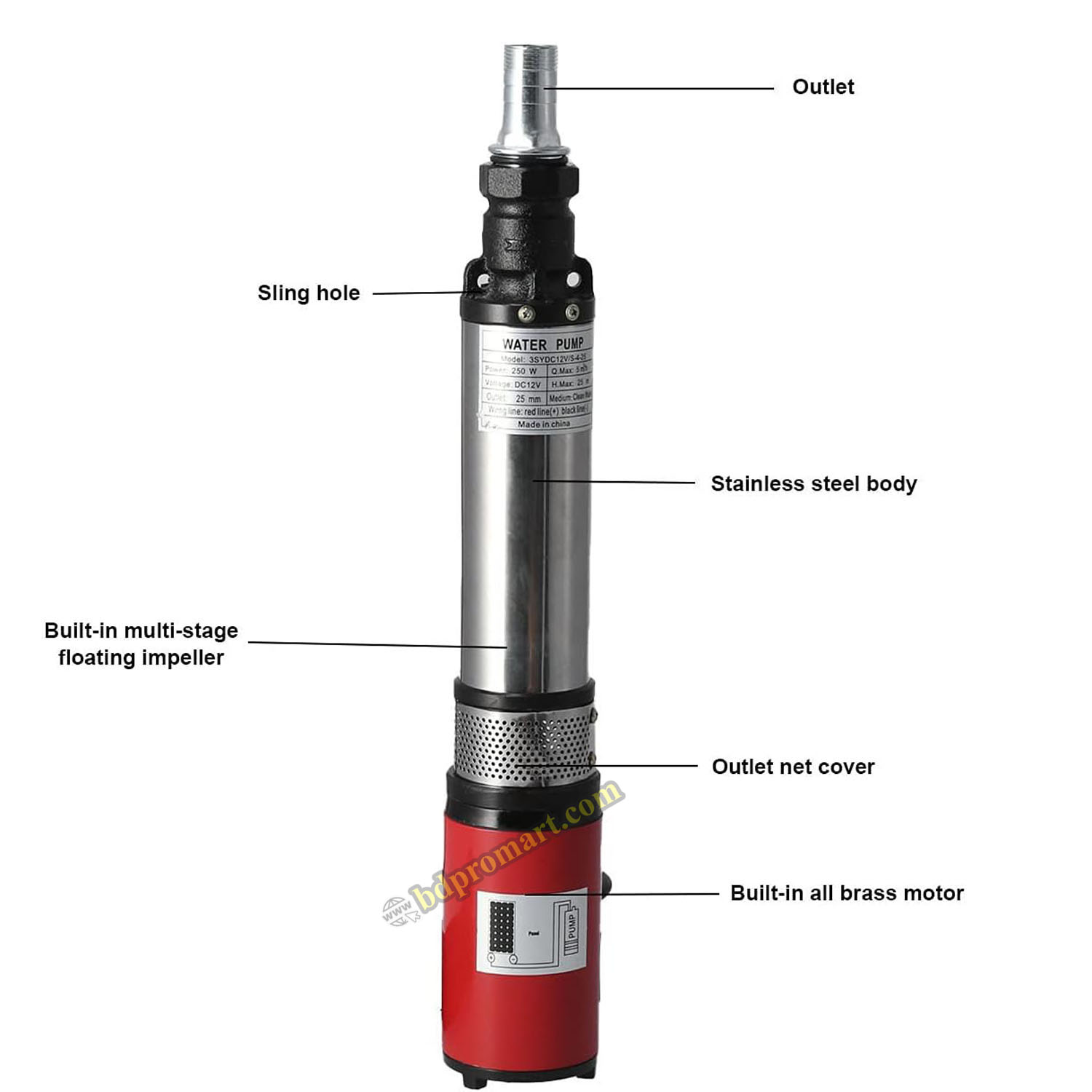 Solar Water Pump, Deep Well Submersible Pump Large High Lift Multi Stage Floating Rotation with Thickened Barrel - Borewell Compressor Pumps. 