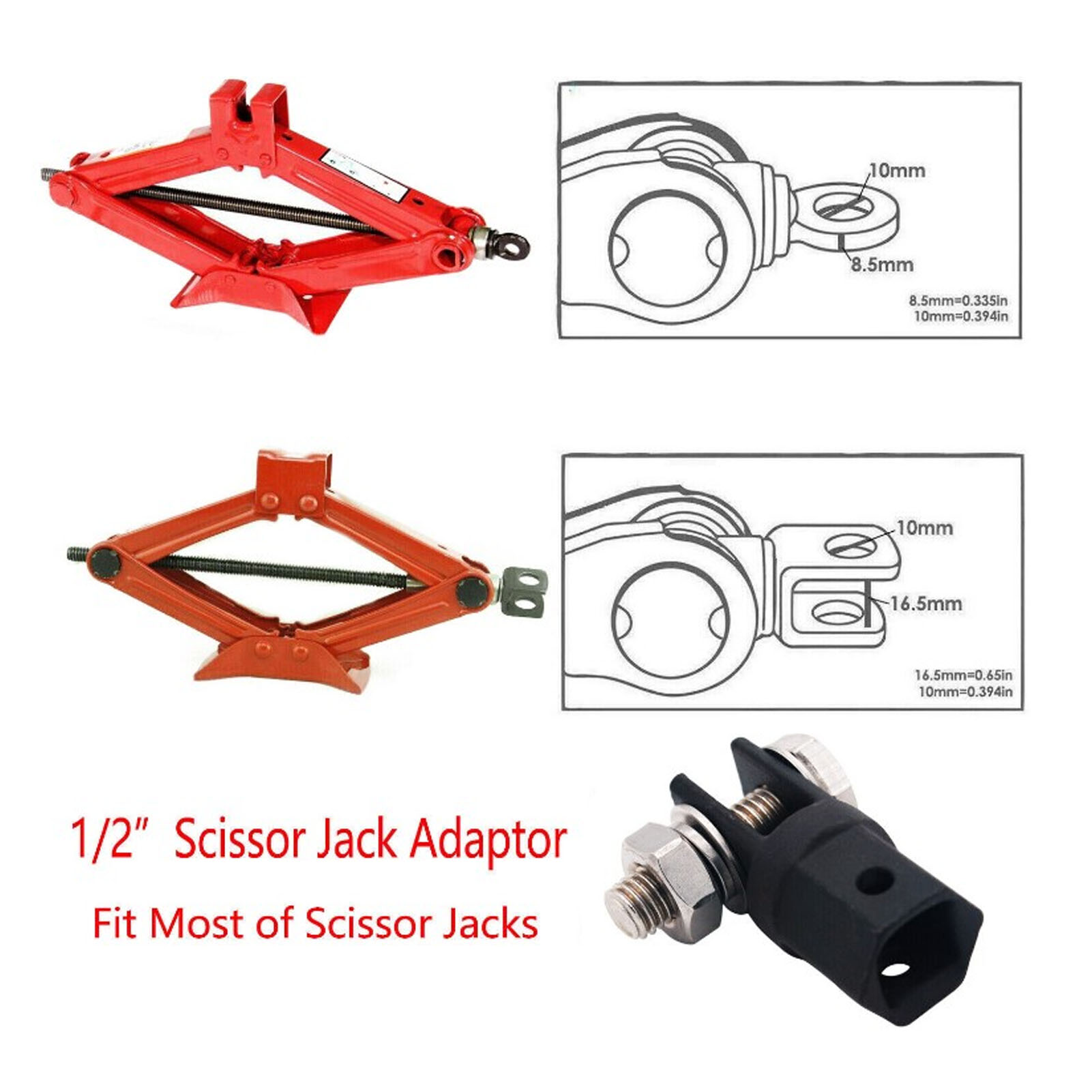 Scissor Jack Adapter, Scissor Jack Socket Adapter Heavy Duty 1/2inch for Double Hole Scissor Jacks. 