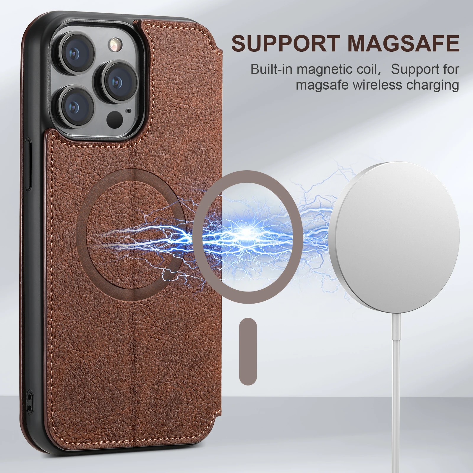 SUTENI Magsafe Leather Luxury Phone Case For iPhone 12 13 14 15 Pro Max Plus Ultra Flip Wallet Card Holder. 