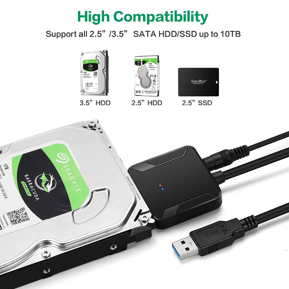 Superman Ruoias SATA to USB 3.0 Adapter Cable for 3.5/2.5 Inch SSD HDD SATA III Hard Drive Disk Converter Support UASP with 12V Power Adapter. 