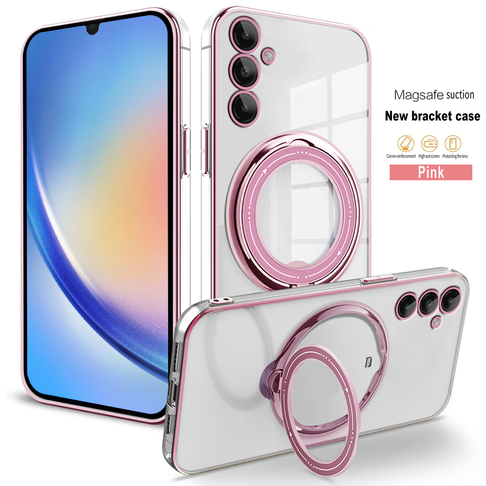 For Samsung Galaxy A34 5G Ring Stand Ultra Thin Drop Proof Case For SamsungA34 GalaxyA34 Plating Magsafe Bracket Back Cover Fingerprint Resistance. 