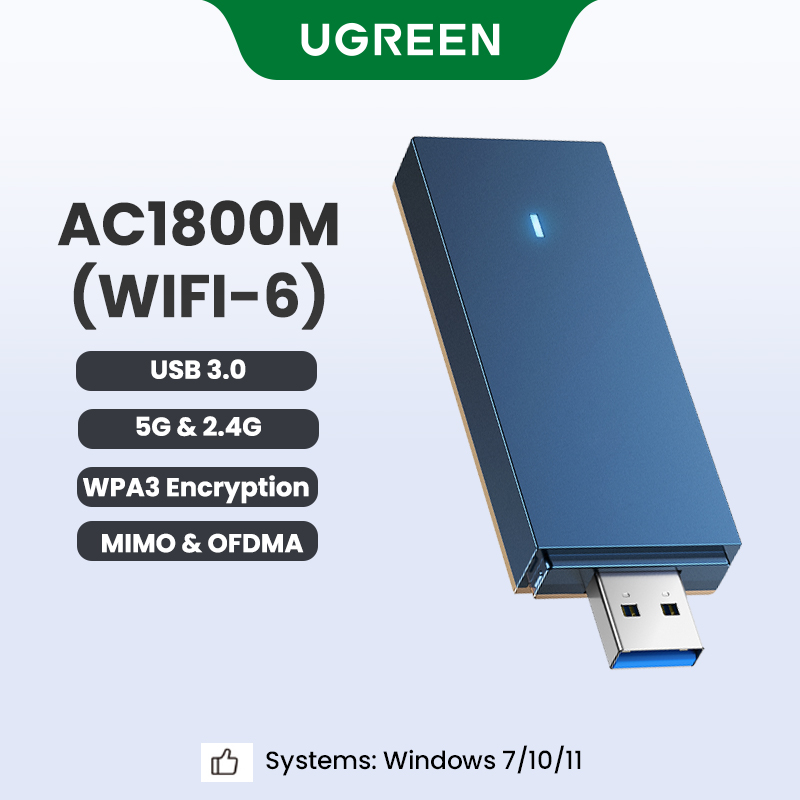 UGREEN AX1800 USB WiFi 6 Adapter for PC Laptop 1800Mbps 5G 2.4G Dual Band WiFi Dongle High Speed USB 3.0 Wireless Network Adapter Plug and Play for Windows 10/11