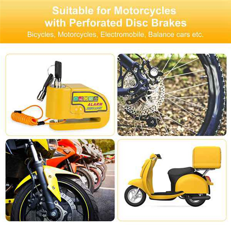  Motorcycle Alarm Disc Brake Lock, Motorcycle Locks Anti-Theft  Security Wheel Disc Lock Waterproof 110dB Alarm Sound with 5ft Reminder  Cable Keys and Carry Pouch for Motorbike Bike Scooter : Everything Else
