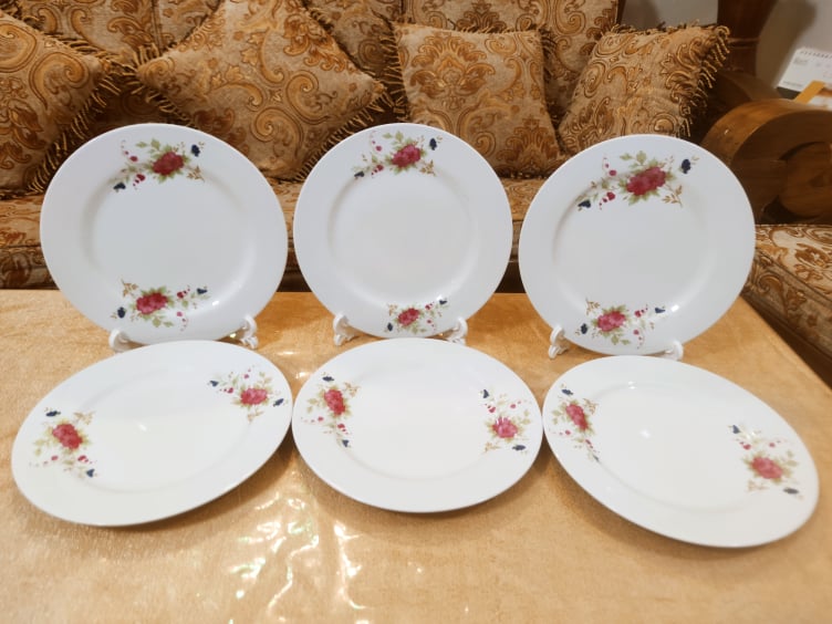 Flat Type Dinner Plate Set Ceramic White With Flower Print 9 Inch - 2 Pcs Set- Versatile And Stylish Plates For Your Everyday Dining Needs. 