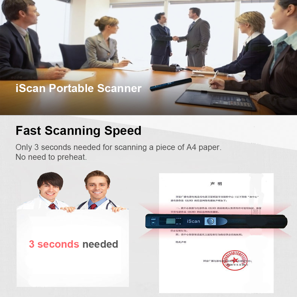 iScan Portable Scanner Mini Handheld Document Scanner A4 Book Scanner JPG and PDF Format 300/600/900 DPI. 