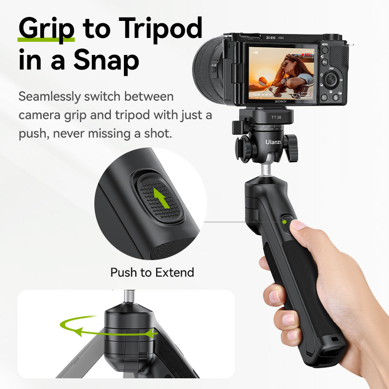 Ulanzi TT38 One-click Quick Release Tripod Uka Tripod Top Handle Grip for Camera Netting bracket with a Hidden Hook 180° Tilt. 