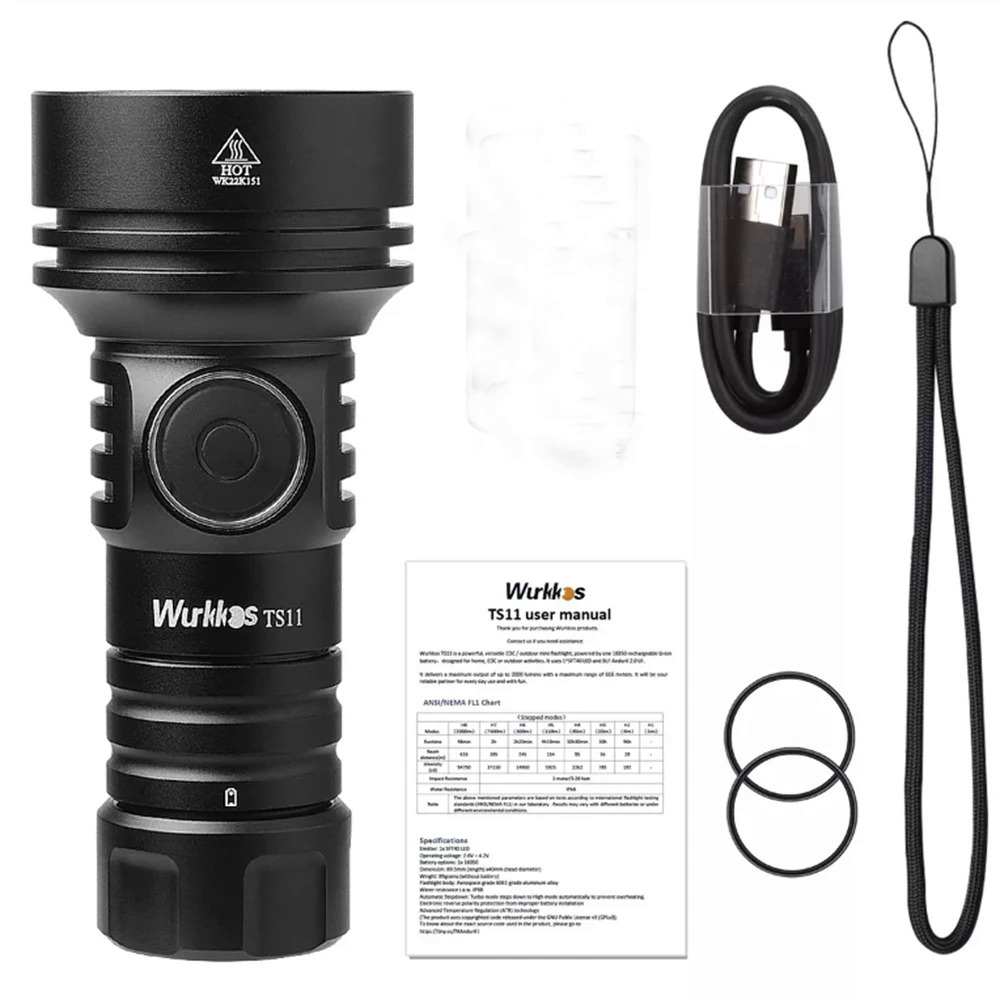 Wurkkos TS11 Mini 18350 Flashlight USB C Rejected EDC SFT40 Torch Powerful 2000LM RGB Auxiliary IP68 Waterproof Anduril 2.0. 
