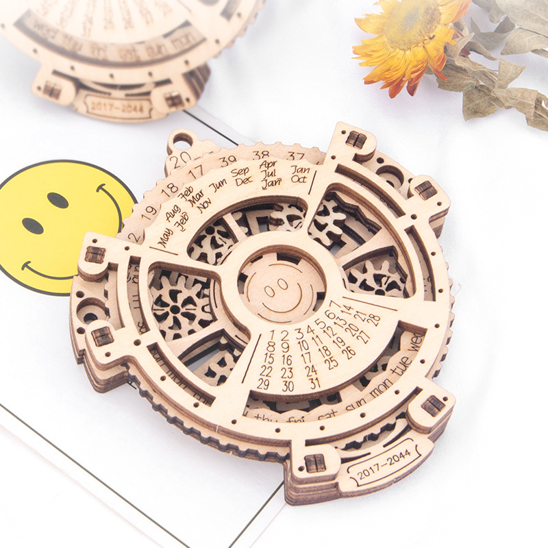 3D wooden puzzle handmade perpetual calendar wooden assembly model handmade mechanical transmission model. 