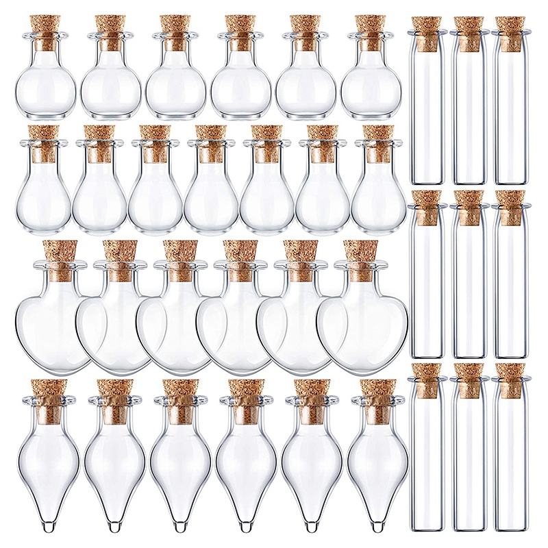 50 Pieces Small Mini Glass Jars Bottles with Cork Stoppers 5 Shapes Tiny Wishing Drifting Bottle Crafts DIY Projects. 