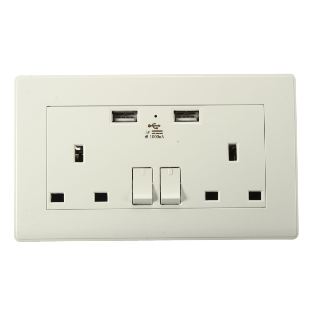 Universal Wall Socket USB Plug Double Power Outlet 16 Amp Charger 2-Gang Electric Port 5V 1A UK. 