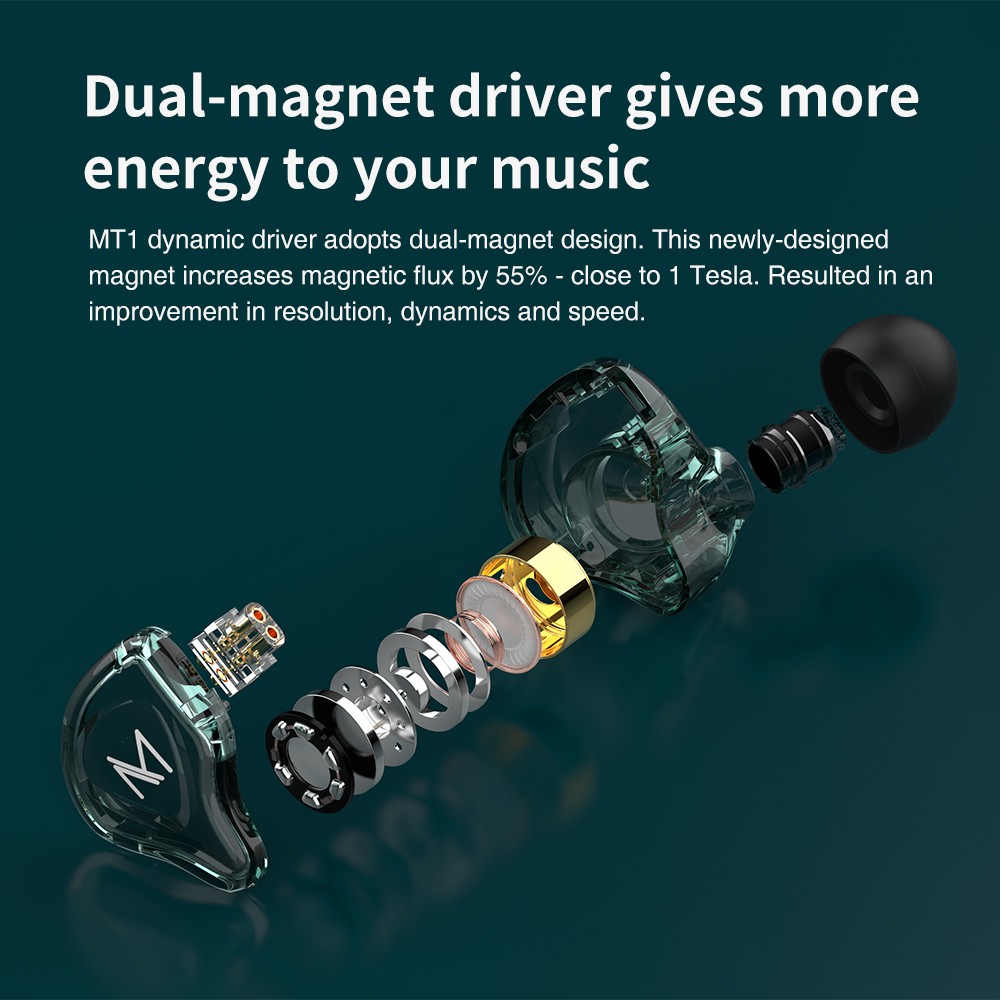 TRN MT1 HIFI 1DD Dynamic Metal in Ear Earphone Monitors (IEMs) with Mic. 