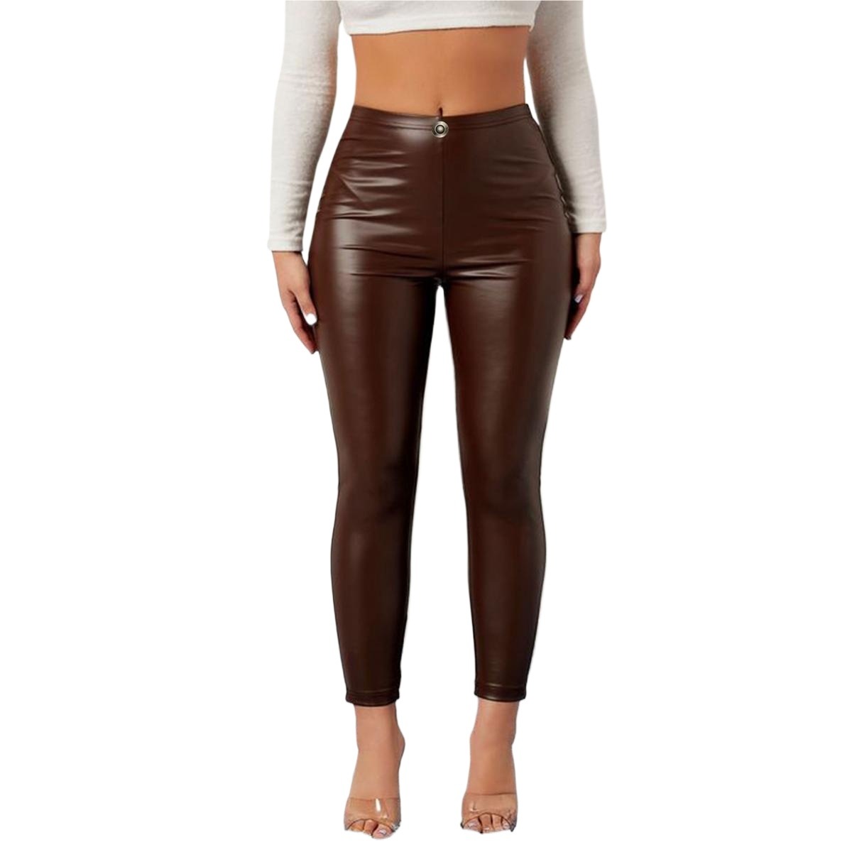 Leather pants for women stylish | Chocolate colous womens pants | High quality narrow pants for ladies