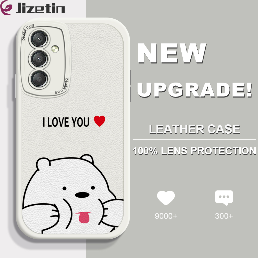 Jizetin for Samsung A24 4G Back Cover Funny Bear Lambskin Texture PU Leather Back For Girls Boys Soft Phone Case