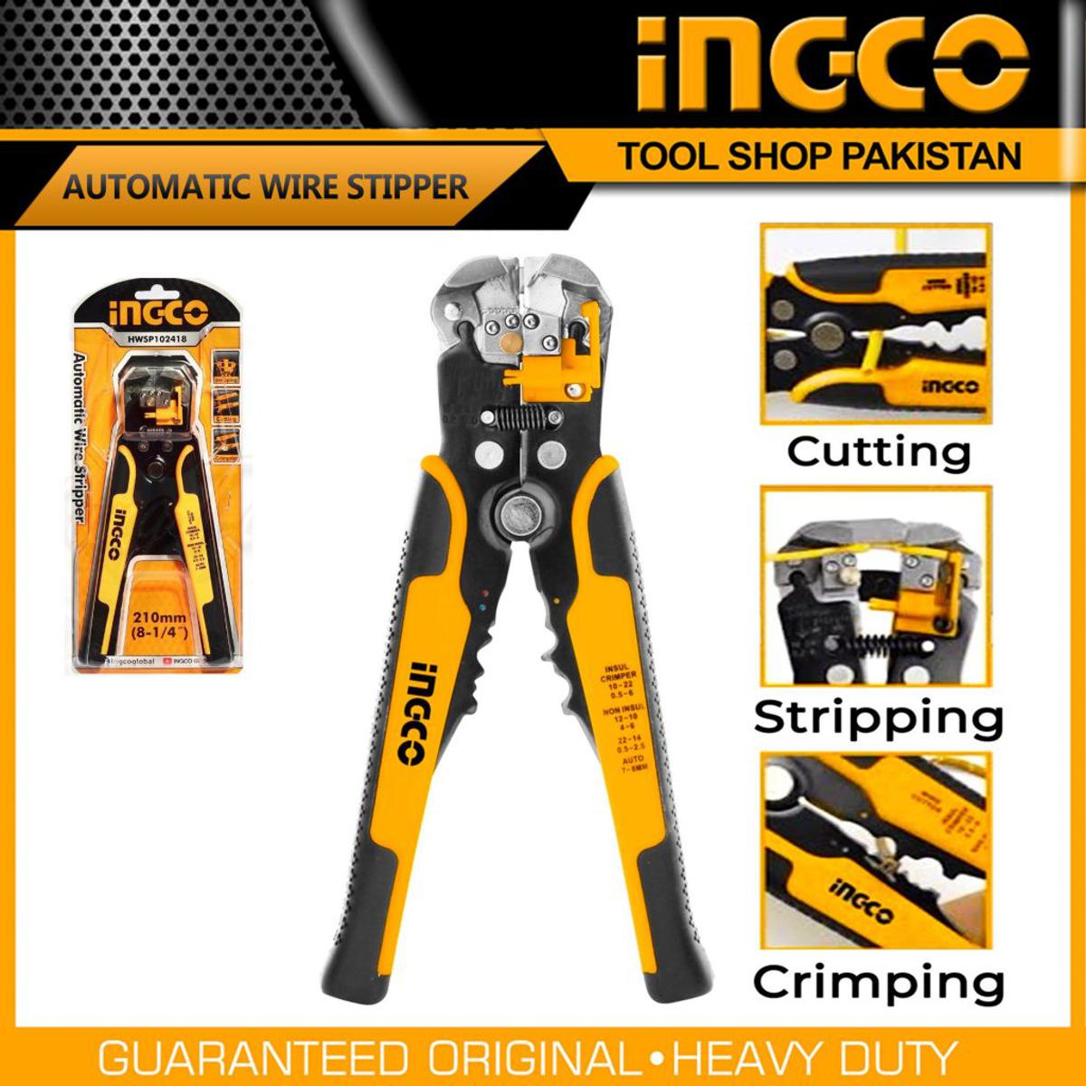 INGCO HWSP102418 Wire Stripper And Crimper 3 In 1 Multi-Function Adjustable Automatic Industrial Wire Stripper Cutter 210mm Tools For Stripping Cutting Crimping