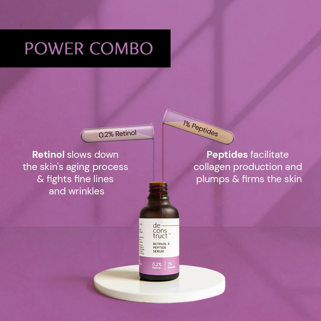 Deconstruct 0.2% Retinol Face Serum With 1% Peptide | Beginner Friendly | Anti Aging, Night Face Serum To Reduce Fine Lines & Wrinkles | For Men & Women | Beginner Friendly | 30 Ml. 