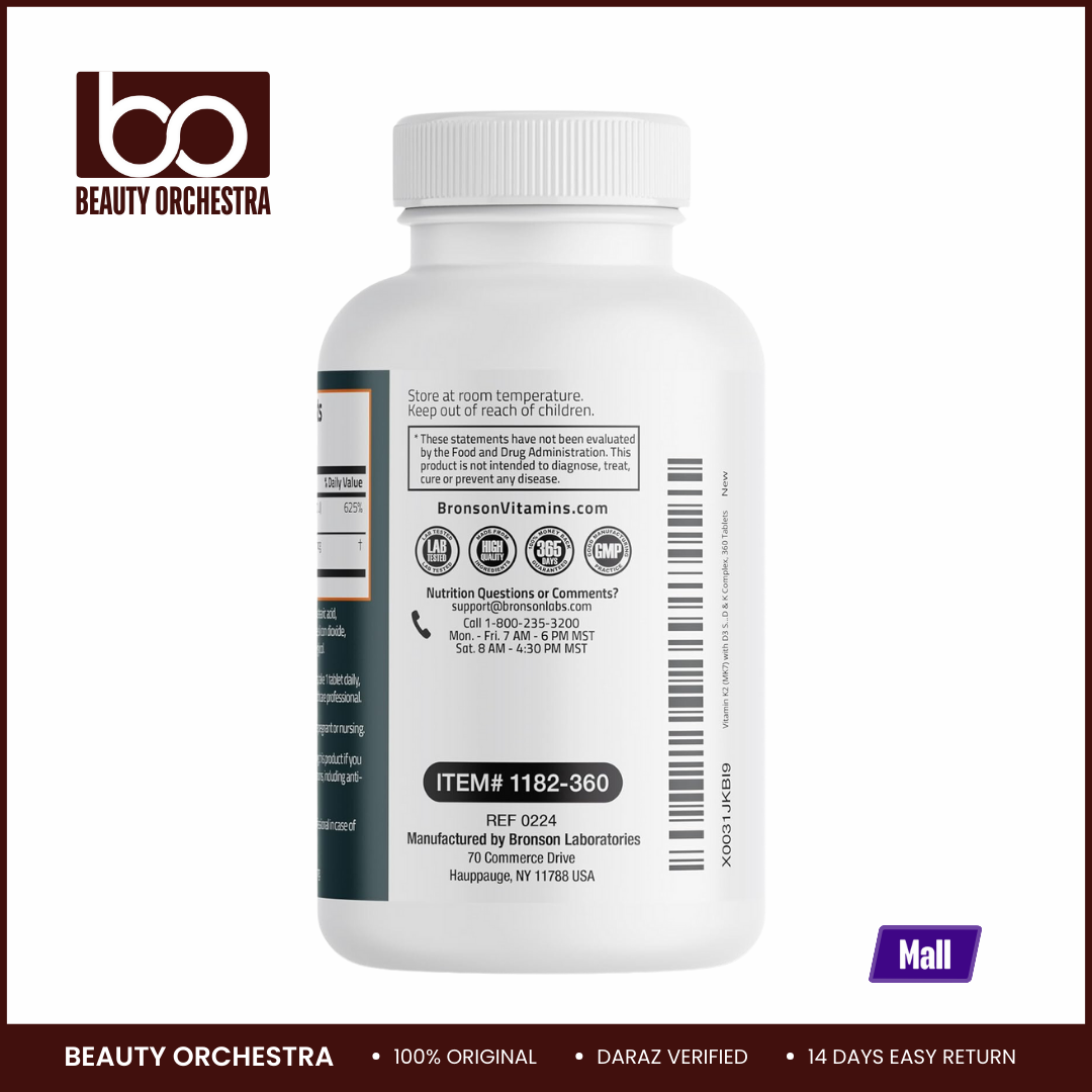 Bronson Basics Vitamin K2+D3 (MK7) Supplement - 360 Tablets. 