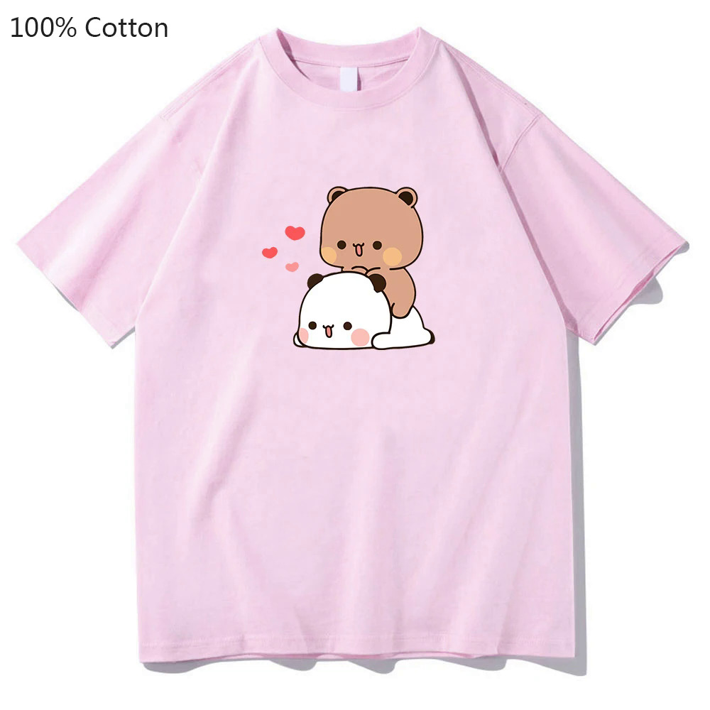 Panda Bear Bubu and Dudu Graphic T-shirts They're Making Out Women T Shirts 100% Cotton Manga Print Summer Sense of Design Tees. 