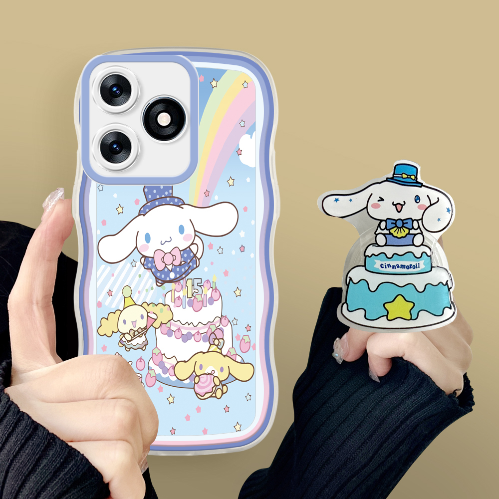 BILI for Tecno Spark 10 / Spark 10C Back Cover With Free Ring Holder Cute Cinnamoroll Soft Transparent Colorful Wavy Phone Cases