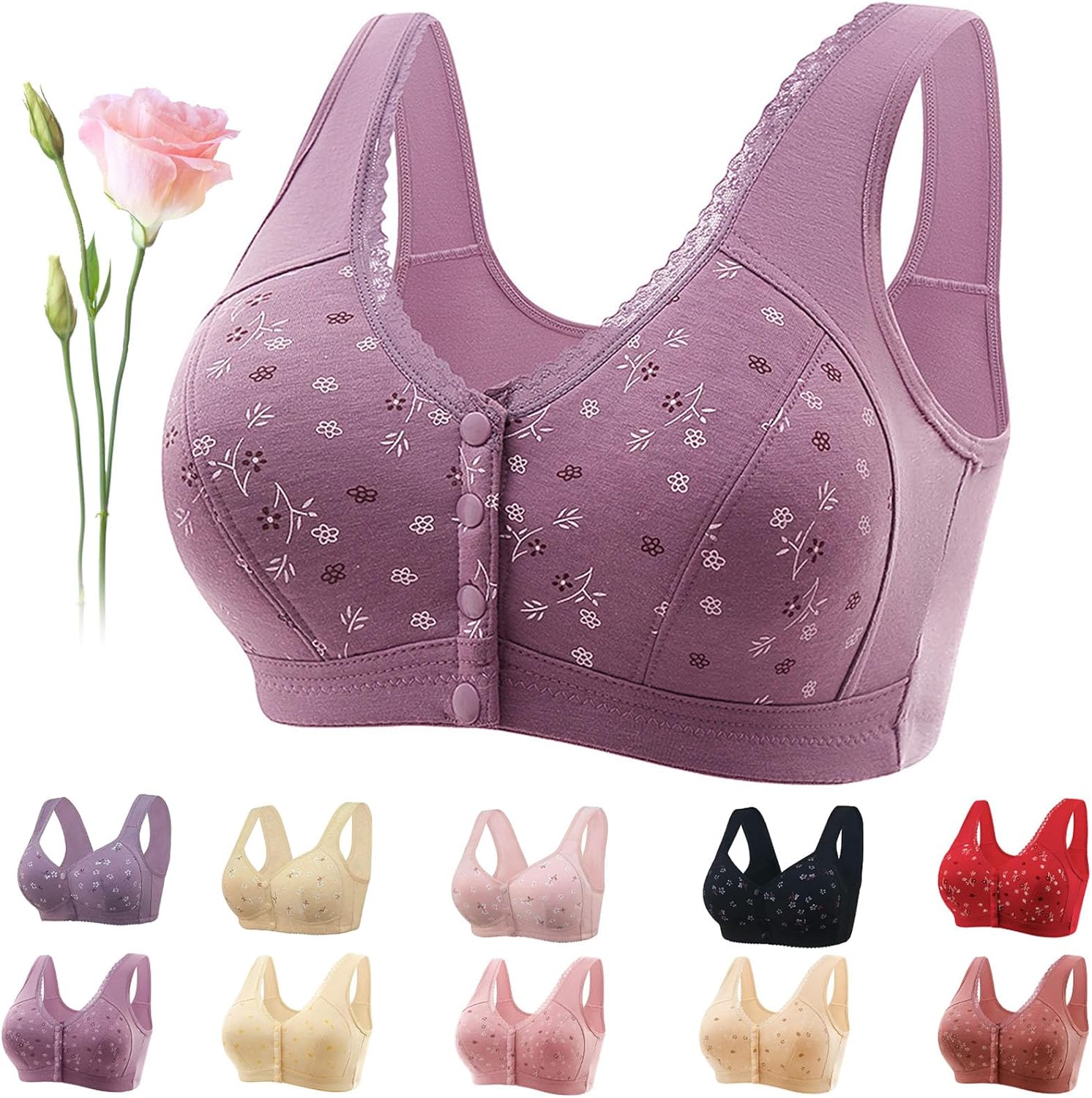 Rosy Fair Front Closure Bra for Seniors - Elegant and Comfortable Design. 