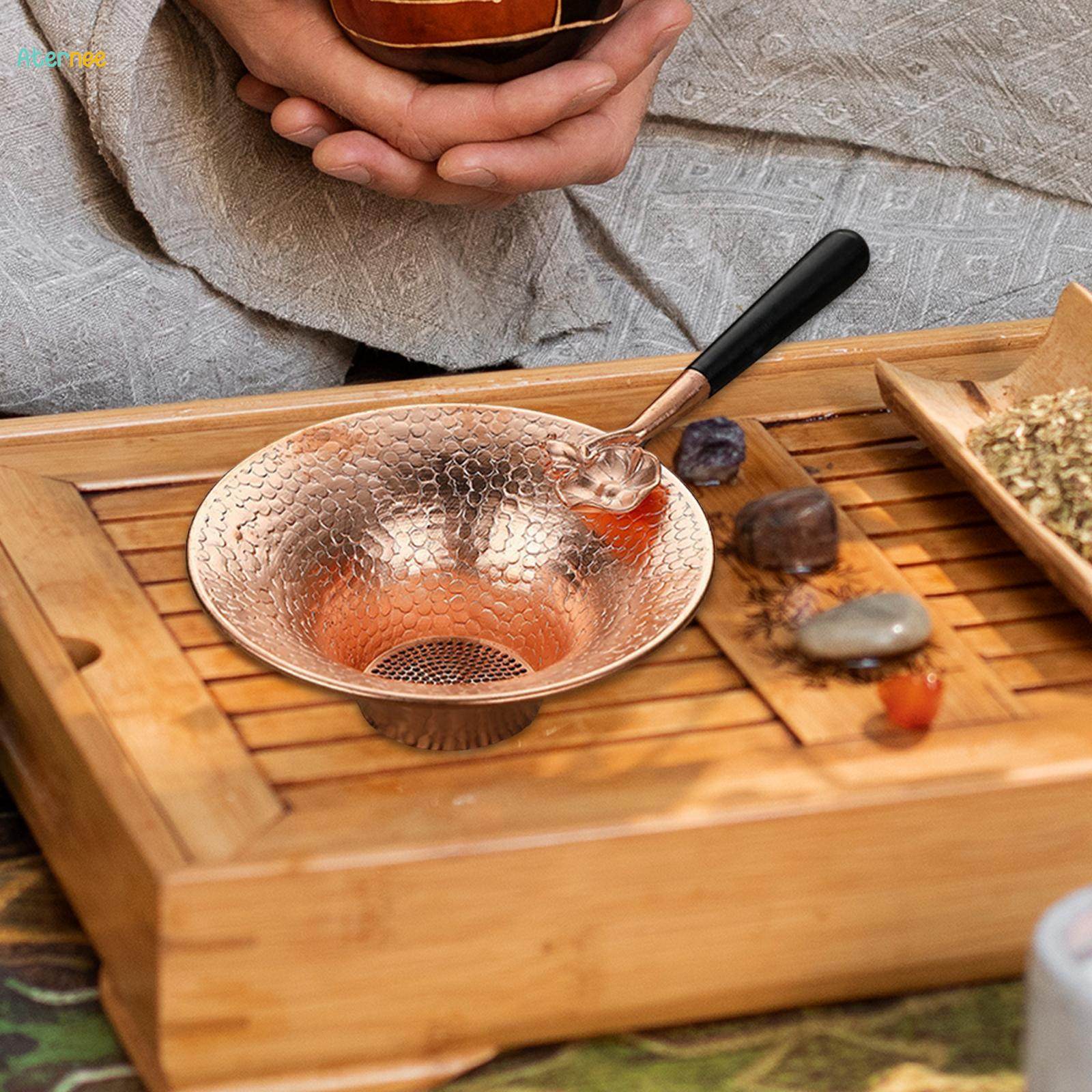 Copper Tea Strainer Tea Leaking Reusable Tea Colander with Handle Chinese Traditional Tea Infuser. 