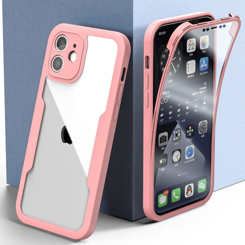 360 Full Body Front Screen Transparent Phone Case For iPhone 11 12 13 Pro Max XS X XR 7 8 Plus SE 2 Shockproof Bumper Back Cover. 