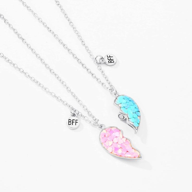 Best Friend Necklace for 2 Girls Magnetic Matching Friendship Necklace Half Heart Pendant BFF Necklaces for Sister. 