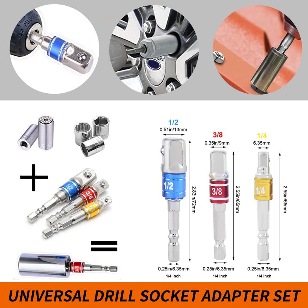Flexible Drill Bit Extension Set, Impact Socket Adapter Set. 