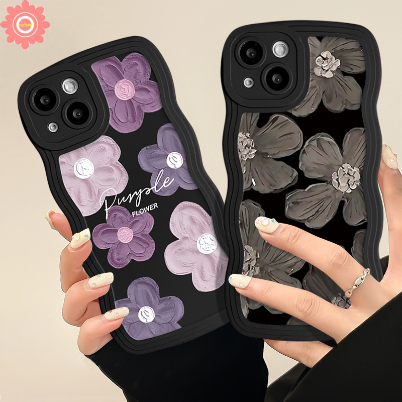 For Vivo Y02 Y36 Y15s Y20 Y91C Y11 Y22 Y21 Y12s Y16 Y91 Y17 Y21s Y30 Y35 Y02s Y15 Y15A V25E V20 Y12 V21 V25 Y33s Y22s Y50 Y93 Y12i Fashion Retro Art Flowers Soft Wavy Edge Black Case. 